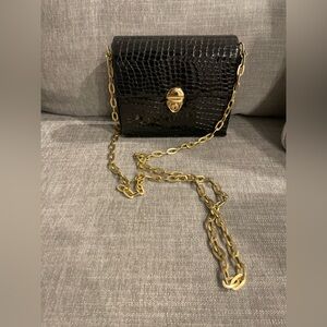 Gianni Versace Vintage Black Croc-Embossed parent leather Chain Bag